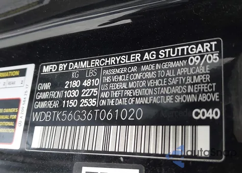 2006 Mercedes-Benz Clk 350 из США, поврежденный, VIN WDBTK56G36T061020